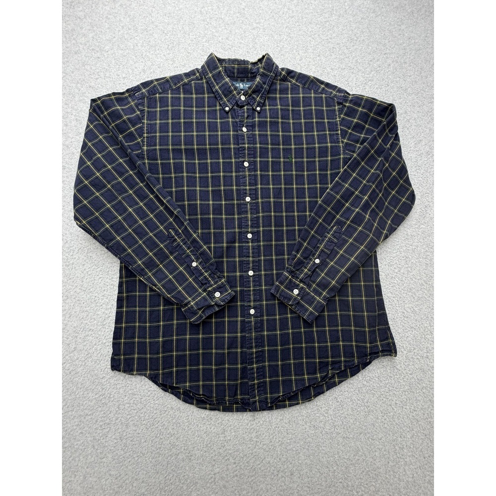 Ralph Lauren Shirt Mens XL Blue Plaid Long Sleeve Button Down Pony Logo
